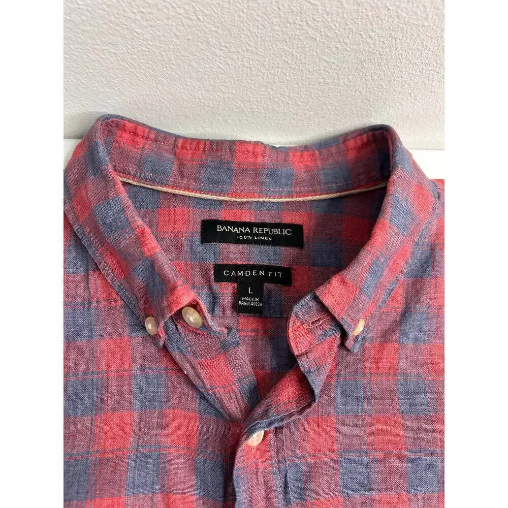 Banana Republic 100% Linen Camden Fit Shirt Men's Sz L Preppy Business Casual